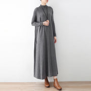 2024 winter gray knit maxi dresses elegant warm woolen dresses caftans gown