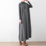 2021 Winter graue Strick Maxikleider elegante warme Wollkleider Kaftans Kleid