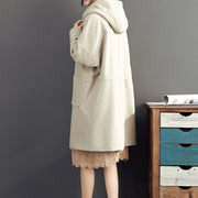2024 winter light yellow woolen coats plus size hooded elegant trench coat