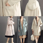 2024 winter light yellow woolen coats plus size hooded elegant trench coat