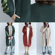 2021 winter nude long knit coats cardigans sweater outwear ribbon details