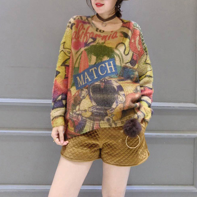 2021 winter o neck alphabet print cotton sweater tops ovresize long sleeve fashion knit pullover