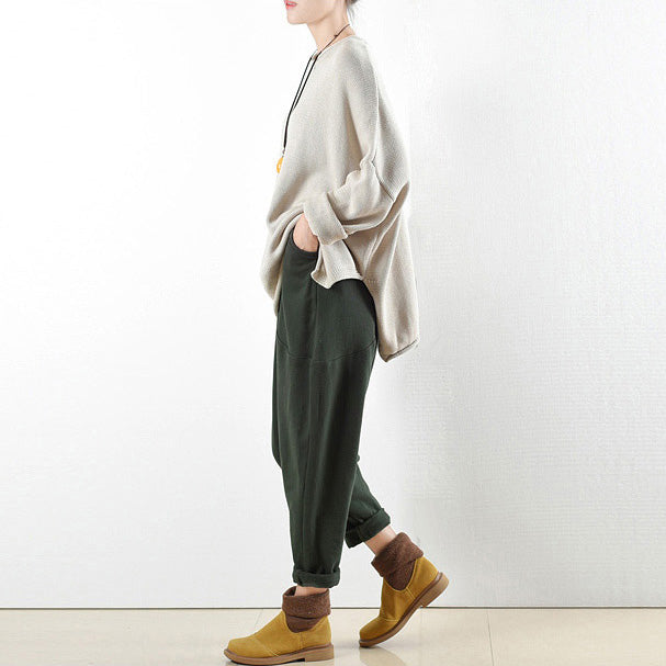 2021 winter pants green warm cotton carrot pants oversize elastic waist to 104cm