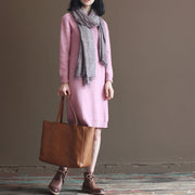 2021 Winter rosa Kaninchenwollmischpullover kleidet lockeres Vintage-Strickkleid