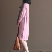 2024 winter pink rabbit woolen blended sweater dresses loose vintage knit dress