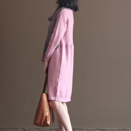 2021 winter pink rabbit woolen blended sweater dresses loose vintage knit dress
