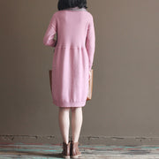 2021 Winter rosa Kaninchenwollmischpullover kleidet lockeres Vintage-Strickkleid