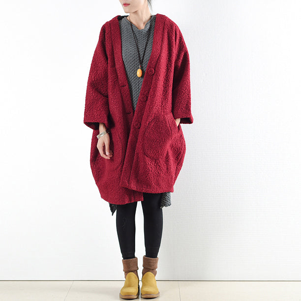 2021 winter red woolen coats oversized woman winter outwear original design