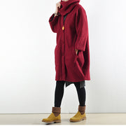 2024 winter red woolen coats oversized woman winter outwear original design