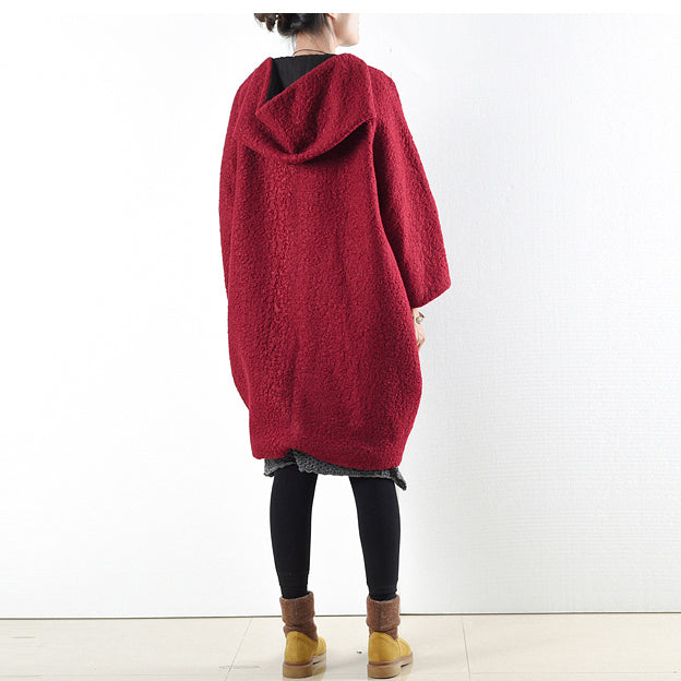 2024 winter red woolen coats oversized woman winter outwear original design