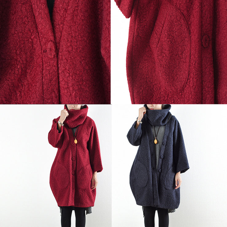 2021 winter red woolen coats oversized woman winter outwear original design