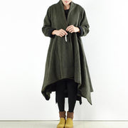 2024 winter woolen coats green cross asymmetrical cardigans long one button outwear dress