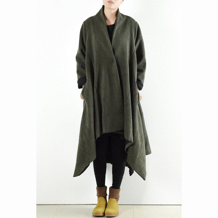 2021 winter woolen coats green cross asymmetrical cardigans long one button outwear dress