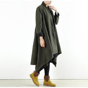 2021 Winter Wollmäntel grünes Kreuz asymmetrische Strickjacken langes Outwear-Kleid mit einem Knopf