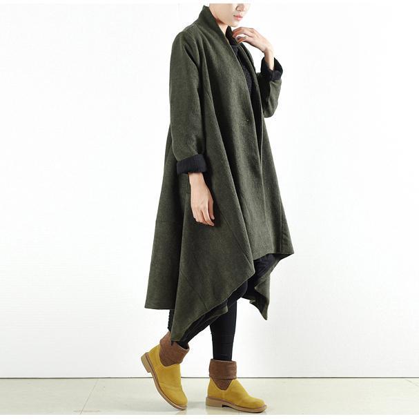2024 winter woolen coats green cross asymmetrical cardigans long one button outwear dress