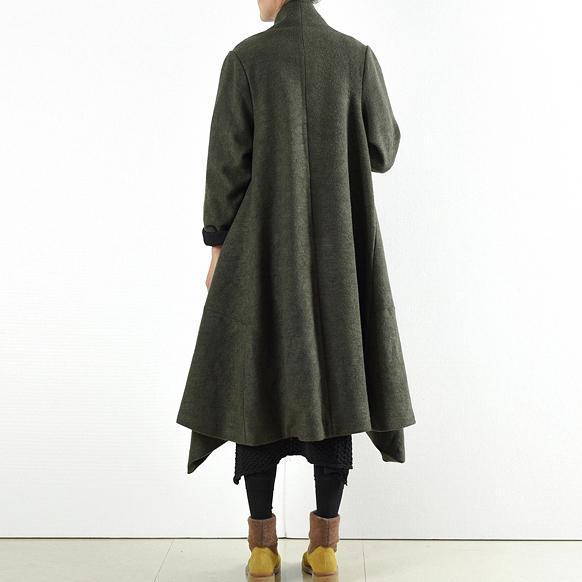 2021 Winter Wollmäntel grünes Kreuz asymmetrische Strickjacken langes Outwear-Kleid mit einem Knopf