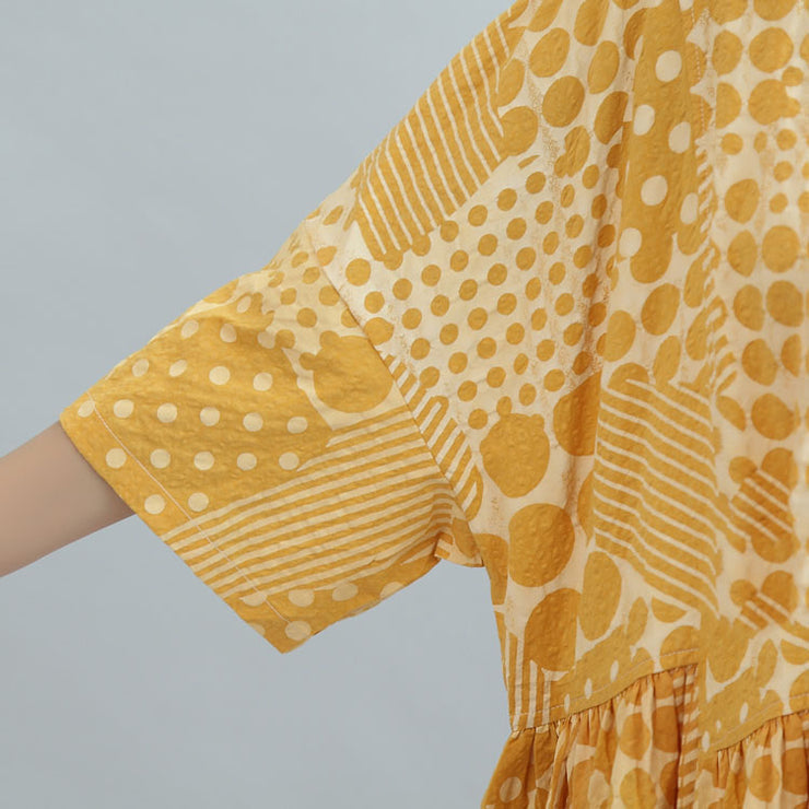 2021 gelbe lässige Baumwollkleider drucken plus Größe Sommerkleid Armband Ärmel Maxikleid