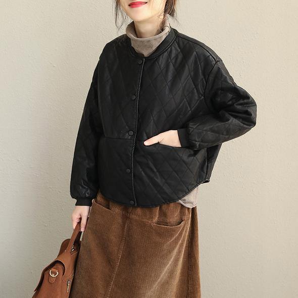 2019 Casual Black Loose PU Short Coat Women Fashion Jacket - SooLinen