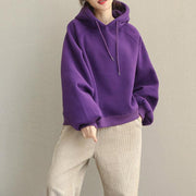 2019 Cute Yellow And Purple Brushed Hoodie Fleece For Women - SooLinen