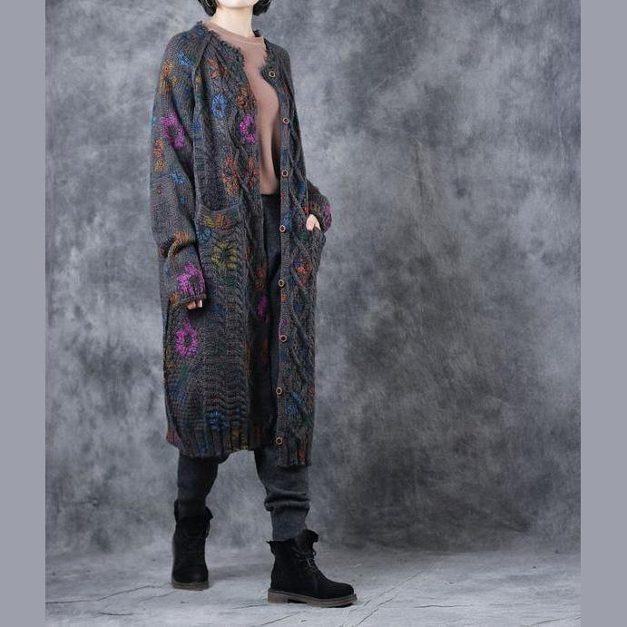 2018 New Vintage Loose Print Thicken Long Sweater Coat For Women - SooLinen