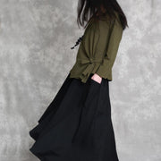 2019 army green cotton tops oversized cotton maxi t shirts women asymmetric long sleeve cotton shirts - SooLinen