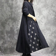 2019 black Plaid Coat trendy plus size stand collar patchwork Coats boutique pockets coats - SooLinen