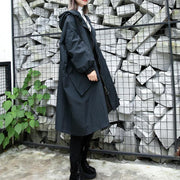 2019 black Winter coat trendy plus size hooded baggy zippered Coats women pockets coats - SooLinen