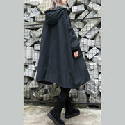 2019 black Winter coat trendy plus size hooded baggy zippered Coats women pockets coats - SooLinen