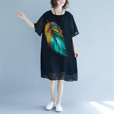 2019 black beach dress o neck short sleeve floor length dress baggy dresses summer dress - SooLinen