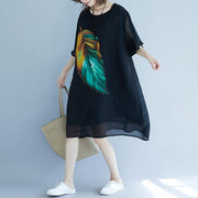 2019 black beach dress o neck short sleeve floor length dress baggy dresses summer dress - SooLinen