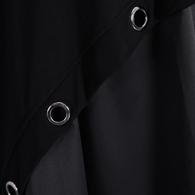 2019 black cotton blended oversize traveling dress two pieces asymmetric New O neck midi dress - SooLinen
