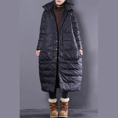 2019 black down coat plus size clothing hooded down coat Casual Large pockets down coat - SooLinen