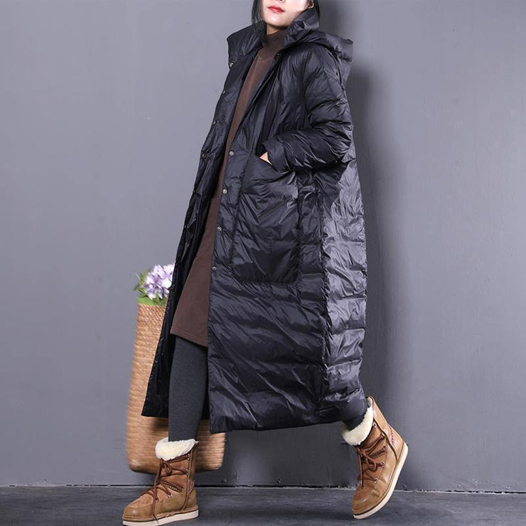 2019 black down coat plus size clothing hooded down coat Casual Large pockets down coat - SooLinen