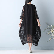 2019 black hollow out maxi dress o neck Half sleeve bridesmaid dress asymmetric summer dress - SooLinen