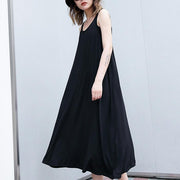 2019 black long cotton dress trendy plus size sleeveless caftans Elegant wild dress - SooLinen
