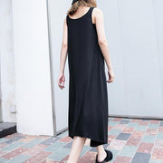 2019 black long cotton dress trendy plus size sleeveless caftans Elegant wild dress - SooLinen