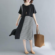2019 black natural cotton dress casual casual dress fine short sleeve o neck cotton dress - SooLinen