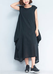 2021 schwarzes Kleid aus natürlichem Baumwoll-Polyester Übergroßes ärmelloses Reisekleid Elegante Kaftane