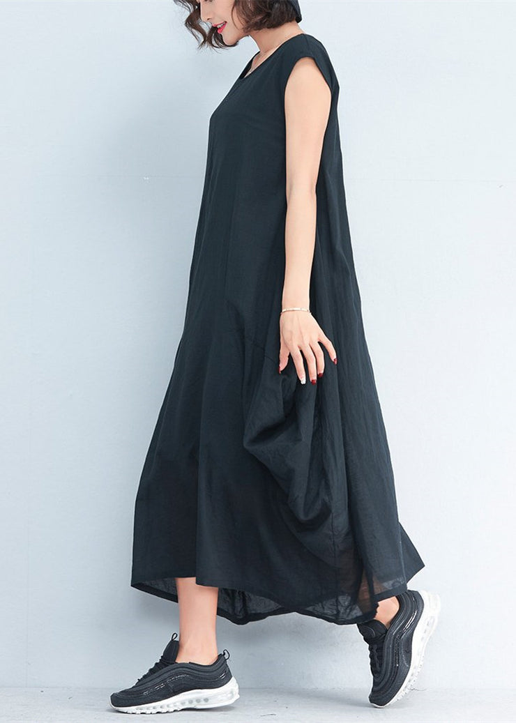 2024 black natural cotton polyester dress oversize sleeveless traveling dress Elegant kaftans