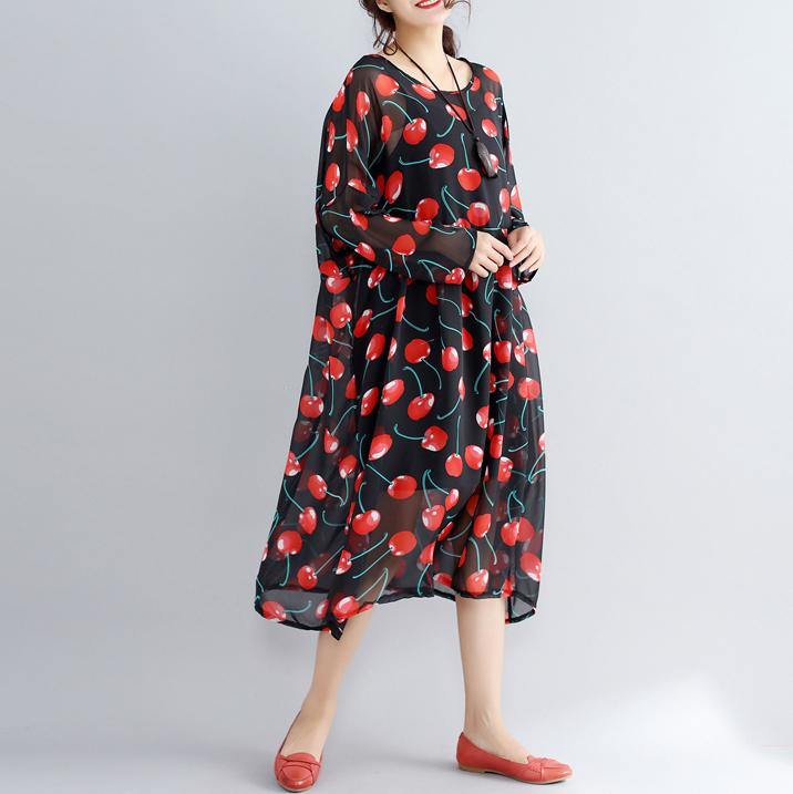 2019 black prints long chiffon dresses plus size clothing two pieces long dresses and cotton sleeveless dresses - SooLinen