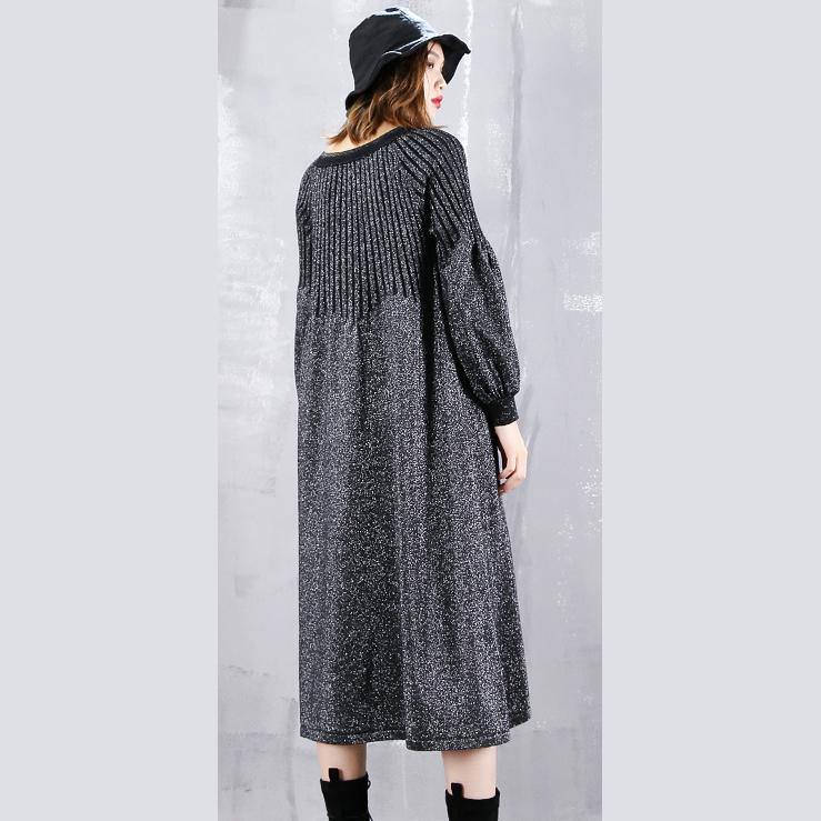 2019 black sweater dress plus size v neck sweater vintage baggy Cinched winter dress - SooLinen