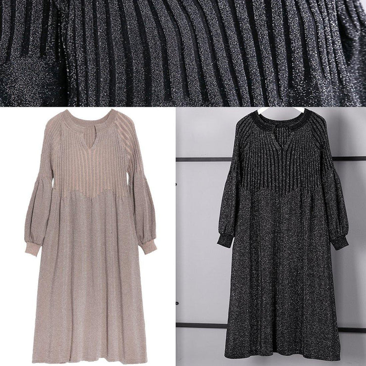 2019 black sweater dress plus size v neck sweater vintage baggy Cinched winter dress - SooLinen