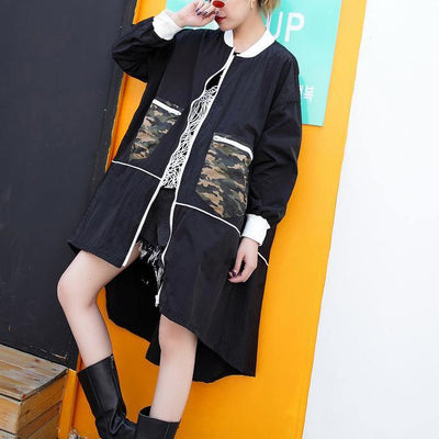 2019 black thin coat casual low high cardigans boutique big pockets jackets - SooLinen