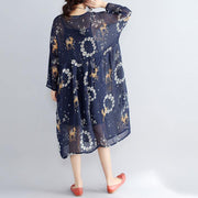 2019 blue prints pure chiffon dresses plus size vintage two pieces wild dress - SooLinen