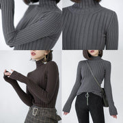2018 chocolate knit sweaters trendy plus size high neck knitted blouses women side open winter sweaters - SooLinen