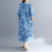 2019 floral long cotton dresses plus size Batwing Sleeve long cotton dresses Elegant o neck cotton dress - SooLinen