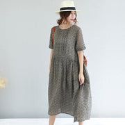 2019 floral long linen dresses plus size clothing hollow out cotton maxi dress vintage o neck traveling dress - SooLinen