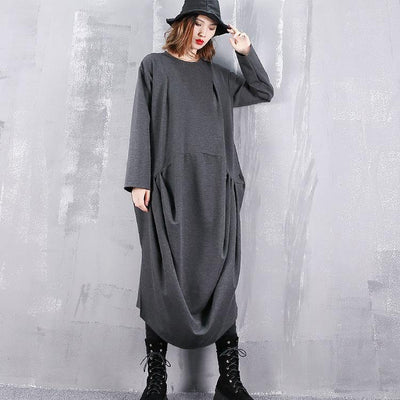2019 gray dresses plus size o neck gown fine Cinched side open kaftans - SooLinen