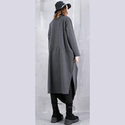 2019 gray dresses plus size o neck gown fine Cinched side open kaftans - SooLinen