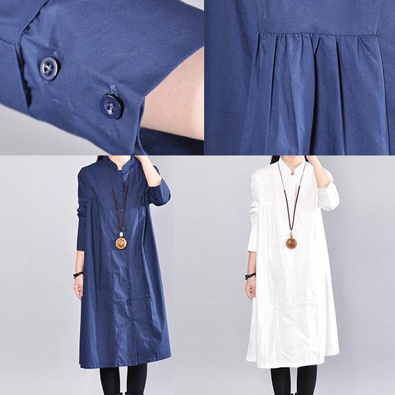 2018 navy pure linen dresses plus size clothing linen clothing dress casual Cinched solid color linen dresses - SooLinen